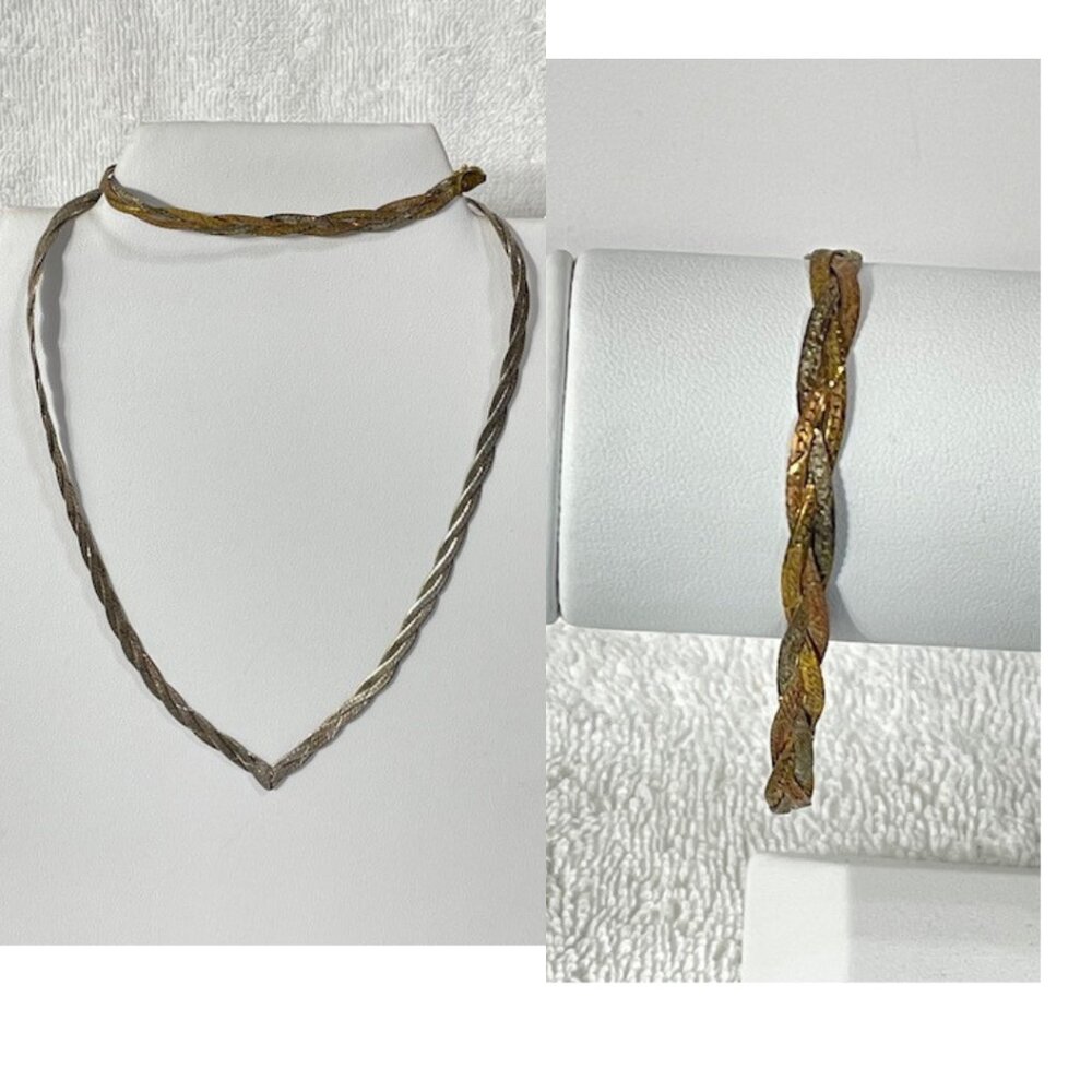 Vintage sterling silver braided necklace and two-tone braided bracelet.
